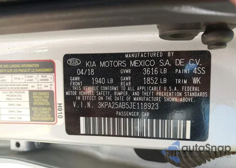 2018 Kia Rio Lx z USA, uszkodzony, nr VIN 3KPA25AB5JE118923